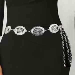 Vintage Style Rustic Silver Concho Metal Adjustable Chain Belt Western Boho NEW!